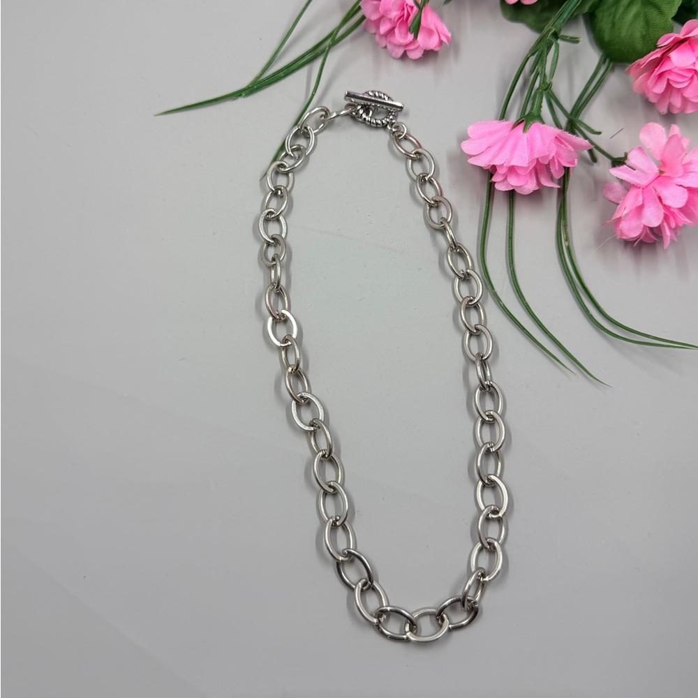 Vintage Silver Chain Necklace with Large Links Perfect For Charms